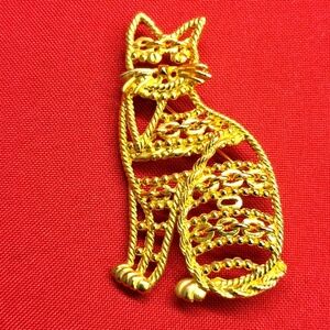 GOLD LINK CAT BROOCH VINTAGE 70s